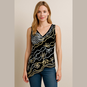 Frank Lyman Design Size 4 Yellow Embroidered Asymmetrical Tunic Top